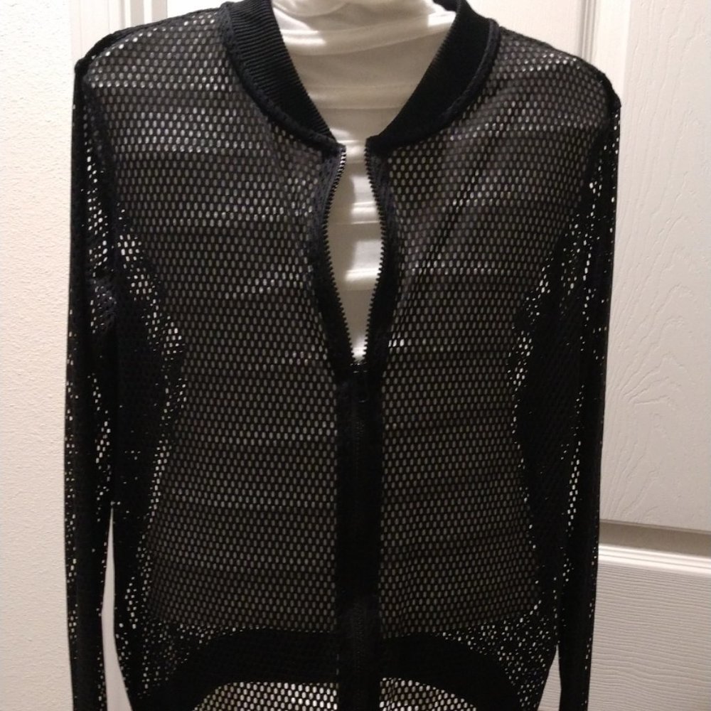 Victoria Sport Mesh Cardigan Sz Sm Long Sleeve Zip Coverup Black Active Goth